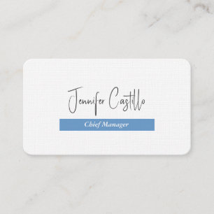 Plain Blue Black White Minimalist Calligraphy Business Card