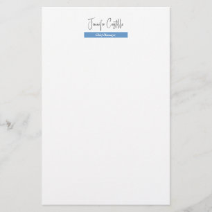 Plain Blue Black White Minimalist Calligraphy Stationery