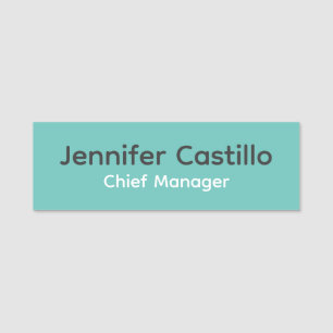 Plain Blue Black White Minimalist Modern Name Tag