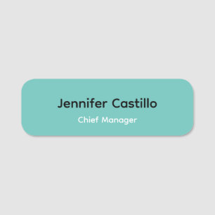 Plain Blue Black White Minimalist Modern Name Tag