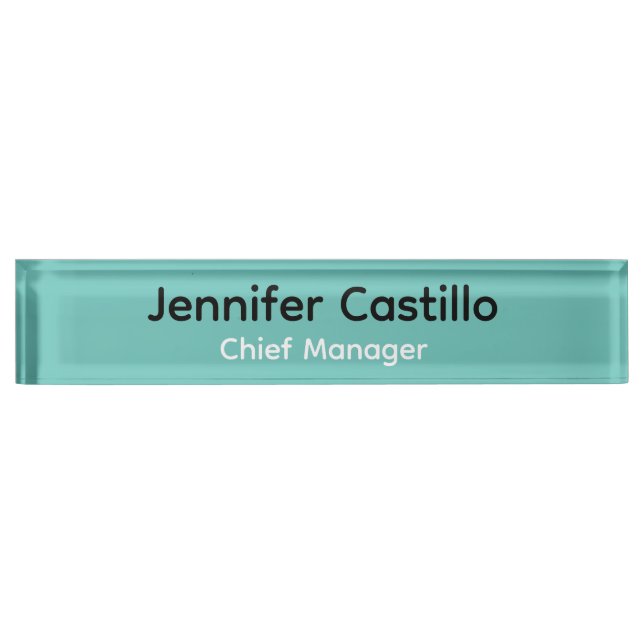 Plain Blue Black White Minimalist Modern Nameplate (Front)