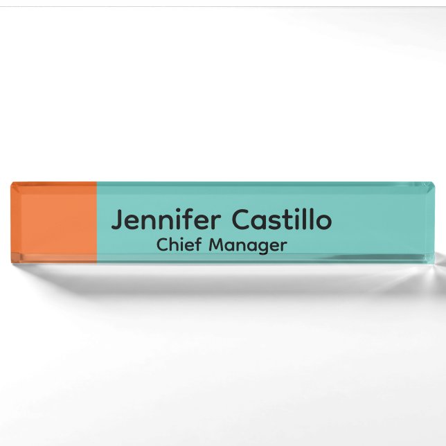 Plain Blue Brownish Orange Minimalist Modern Nameplate (Front)