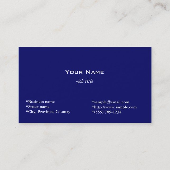 plain, blue business card (Front)