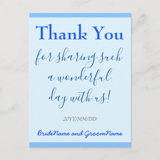 Plain, Blue "Thank You" Postcard (Front)