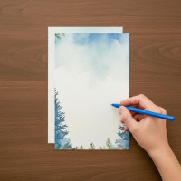 Plain Blue winter pine trees notepad