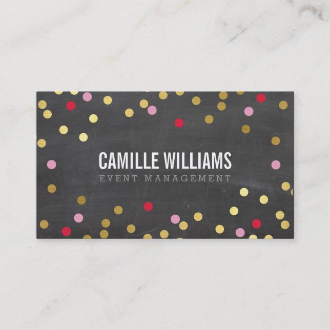 PLAIN BOLD MINIMAL confetti gold red chalkboard Business Card (Front)