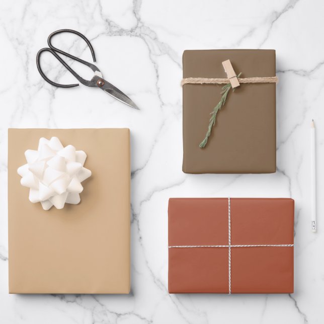 Plain Brandy Bear Rust Brown Shades 3 Tones Wrapping Paper Sheet (Front)