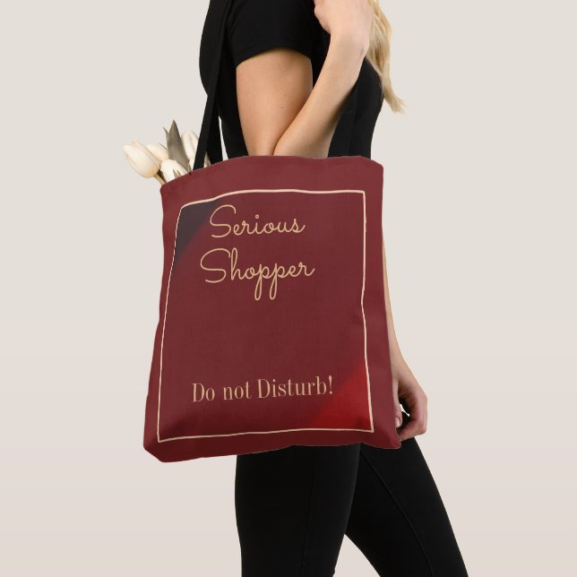 Plain Burgandy with Gold Text>Shopaholic Tote (Close Up)