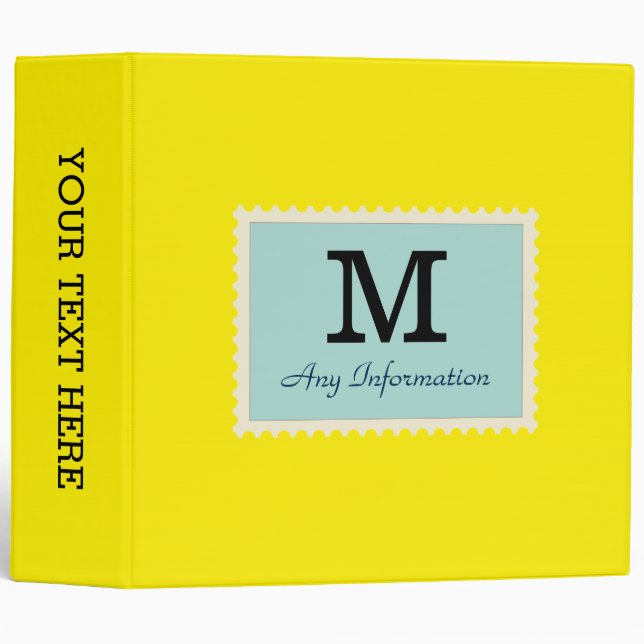 Plain Canary yellow Background Monogram Binder (Front/Spine)
