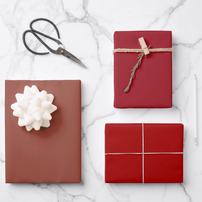 Plain Chestnut Ruby Apple Maroon Shades 3 Tones Wrapping Paper Sheet (Front)
