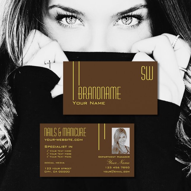 Plain Chocolate Brown with Monogram and Photo Business Card (Creator Uploaded)