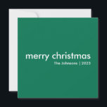 Plain Christmas | Modern Minimalist Green Scandi Holiday Card<br><div class="desc">Simple, stylish "merry christmas" quote greeting card with modern typography in white on a rich green background in a minimalist 'scandi' scandinavian design style. The card can be easily personalized with your own holiday greeting, family name and year to make a truly bespoke christmas holiday card for the festive season!...</div>