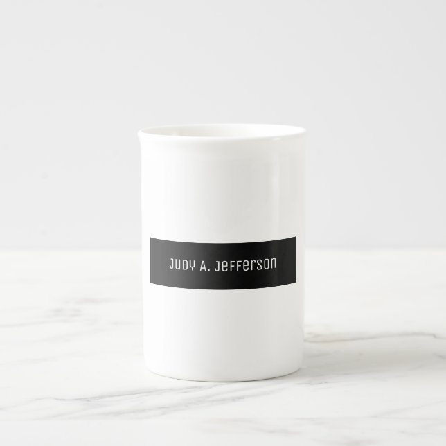Plain Classical Minimalist Black & White Elegant Bone China Mug (Front)