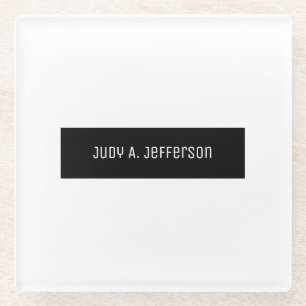 Plain Classical Minimalist Black & White Elegant Glass Coaster