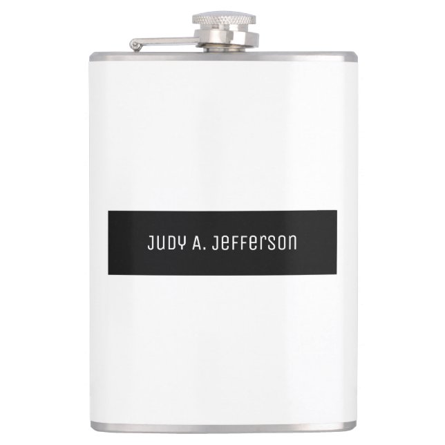 Plain Classical Minimalist Black & White Elegant Hip Flask (Front)