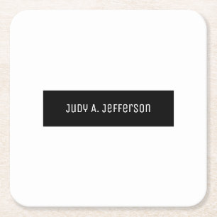 Plain Classical Minimalist Black & White Elegant Square Paper Coaster