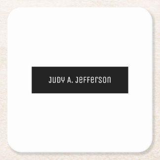 Plain Classical Minimalist Black & White Elegant Square Paper Coaster