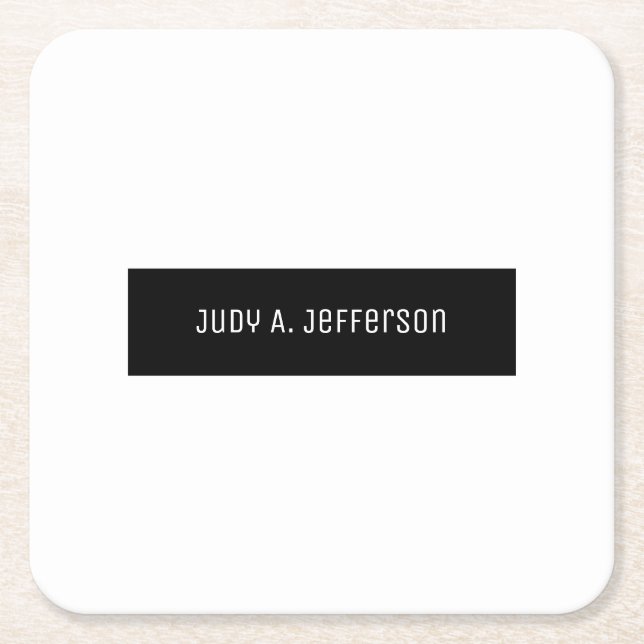 Plain Classical Minimalist Black & White Elegant Square Paper Coaster (Front)