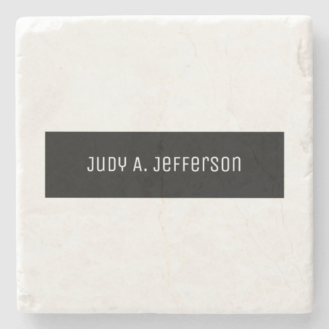 Plain Classical Minimalist Black & White Elegant Stone Coaster (Front)