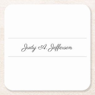 Plain Classical Minimalist Parisienne Calligraphy Square Paper Coaster