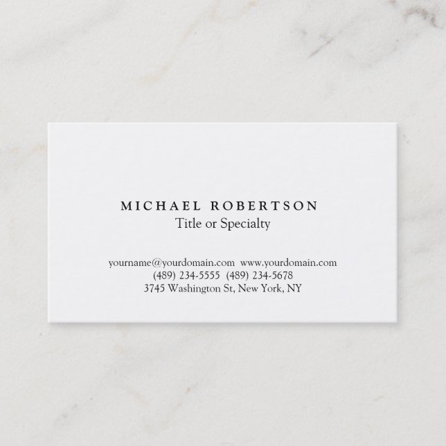 Plain Clean Black & White Classical Business Card (Front)