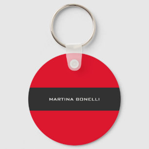 Plain Clean Red Dark Grey Stripe Keychain