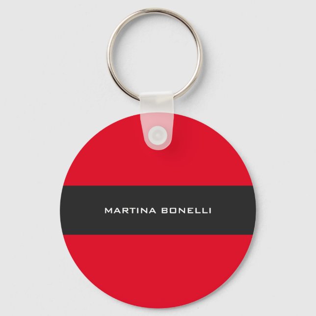 Plain Clean Red Dark Grey Stripe Keychain (Front)