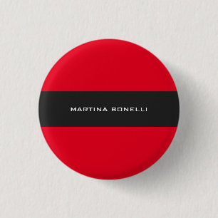 Plain Clean Red Grey Stripe 1 Inch Round Button