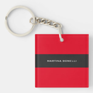 Plain Clean Red Grey Stripe Keychain