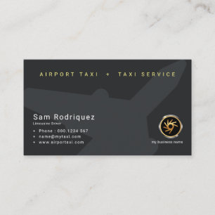 Plain Clean Simple Black Airplane Airport Taxi Business Card