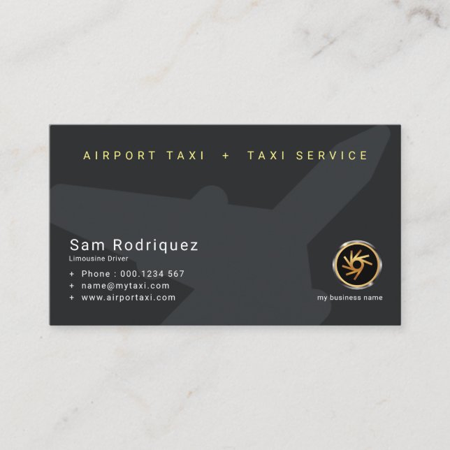 Plain Clean Simple Black Airplane Airport Taxi Business Card (Front)