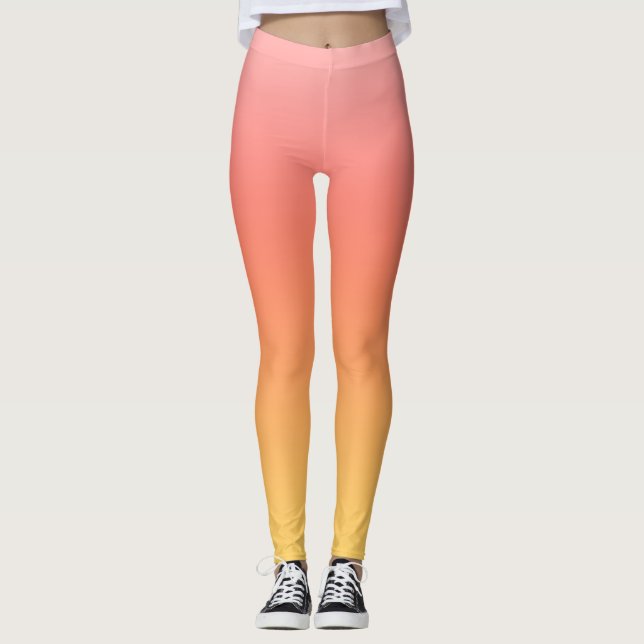 Plain colors - Yellow to Misty Pink ombre Leggings (Front)