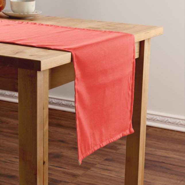 Plain colour sunset orange coral red short table runner (In Situ)