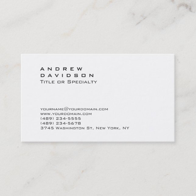 Plain Contemporary White Stylish Business Card (Front)