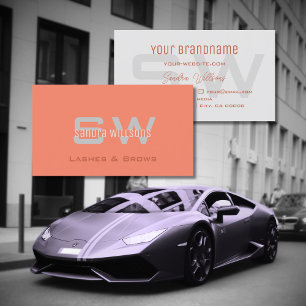 Plain Coral Light Grey Modern Simple with Monogram Business Card