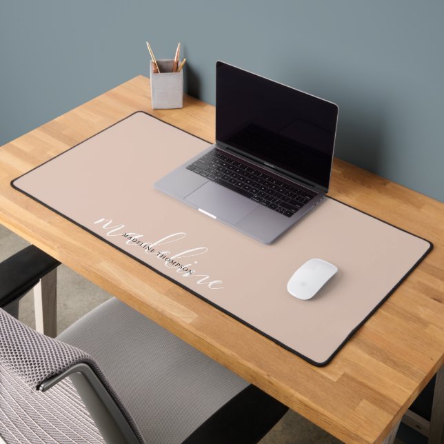 Plain Cream Beige Typography Script Desk Mat (Office 2)