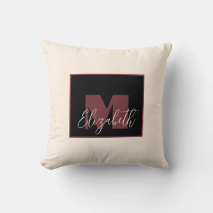 Plain Cream Wine Pink Monogram Custom Name Throw Pillow