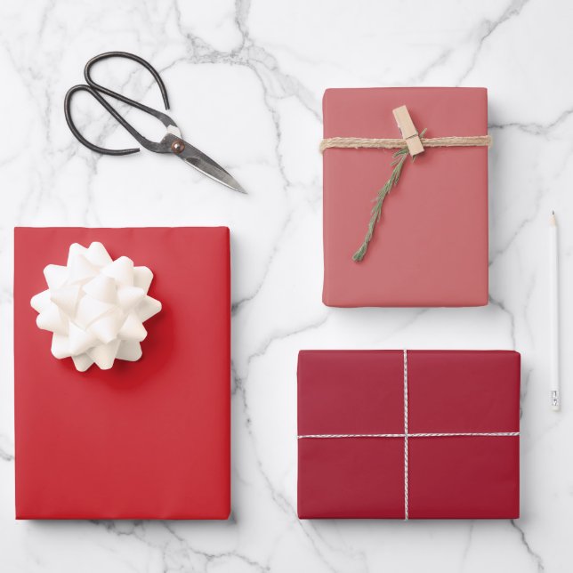 Plain Crimson Fuzzy Fire Red Shades 3 Tones Wrapping Paper Sheet (Front)