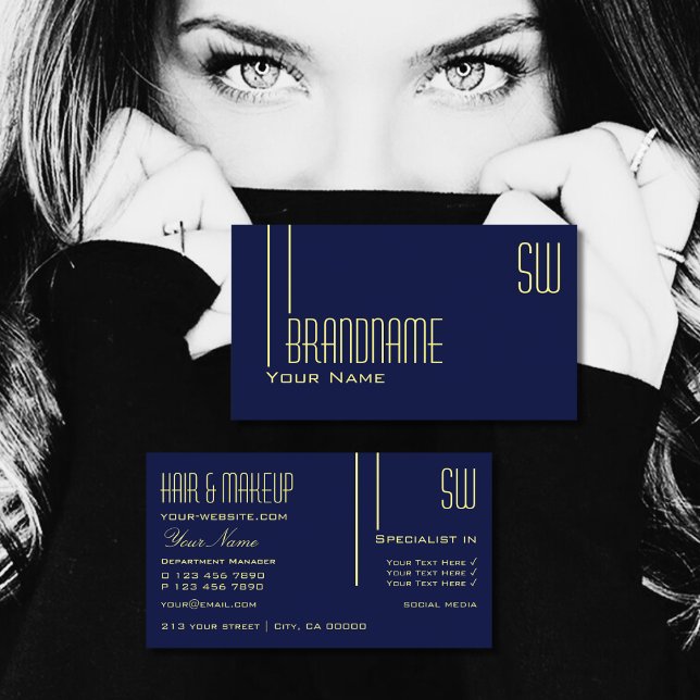 Plain Dark Indigo Blue with Initials Professional Business Card (Creator Uploaded)
