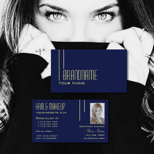 Plain Dark Indigo Blue with Photo Professional Business Card