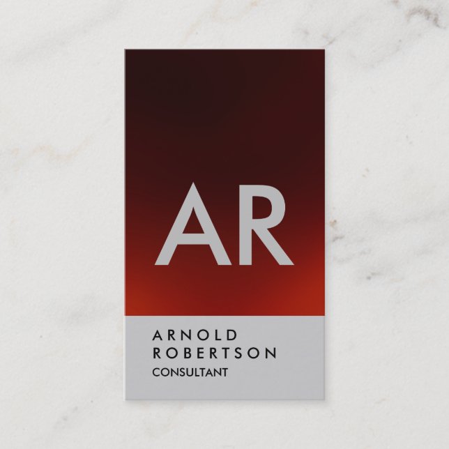 Plain Dark Red Grey Monogram Business Card (Front)