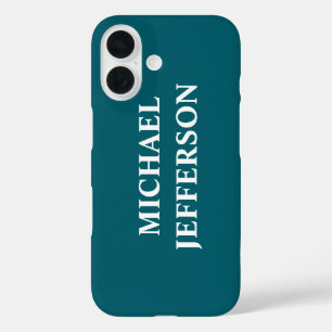 Plain Dark Teal Colour Personalized Custom Name iPhone 16 Case