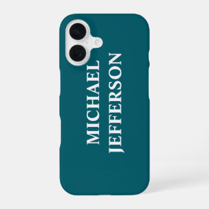 Plain Dark Teal Colour Personalized Custom Name iPhone 16 Case
