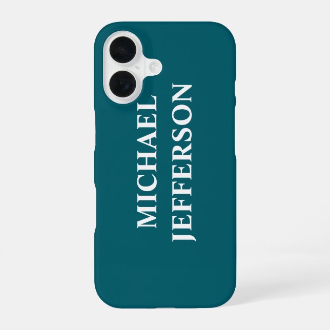 Plain Dark Teal Colour Personalized Custom Name iPhone 16 Case (Back)