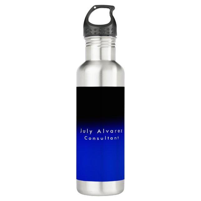 Plain Elegant Black Blue Minimalist Name Title 710 Ml Water Bottle (Front)