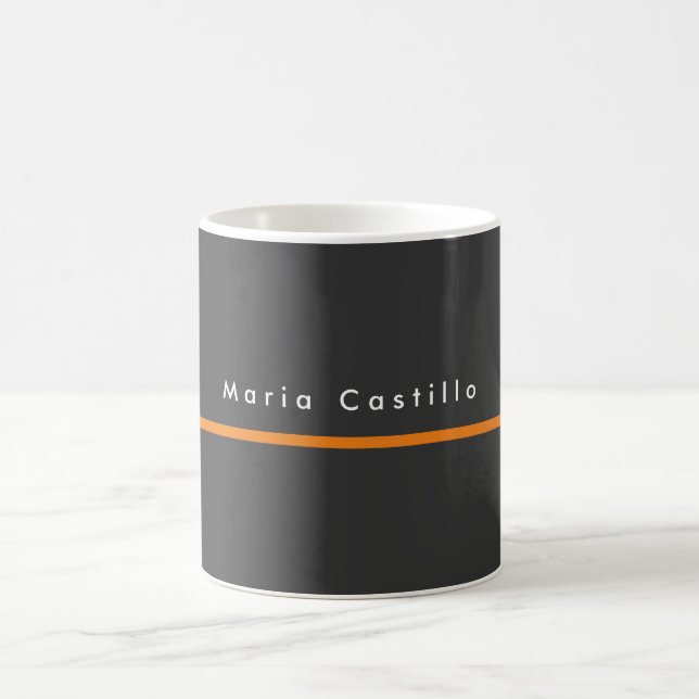 Plain Elegant Black Orange Minimalist Modern Name Coffee Mug (Center)