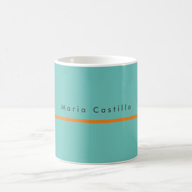 Plain Elegant Blue Orange Minimalist Modern Name Coffee Mug (Center)