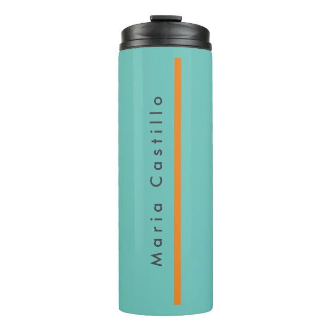 Plain Elegant Blue Orange Minimalist Modern Name Thermal Tumbler (Front)