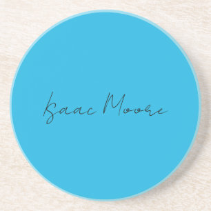 Plain Elegant Blue Script Calligraphy Name Coaster