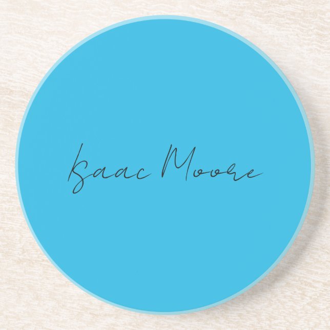 Plain Elegant Blue Script Calligraphy Name Coaster (Front)